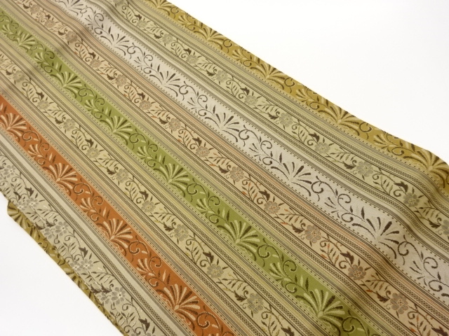 Nagoya obi woven with stripes and floral arabesque pattern